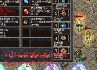 如何在微端热血传奇私服中快速提升等级? 如何在微端热血传奇私服中快速提升等级?